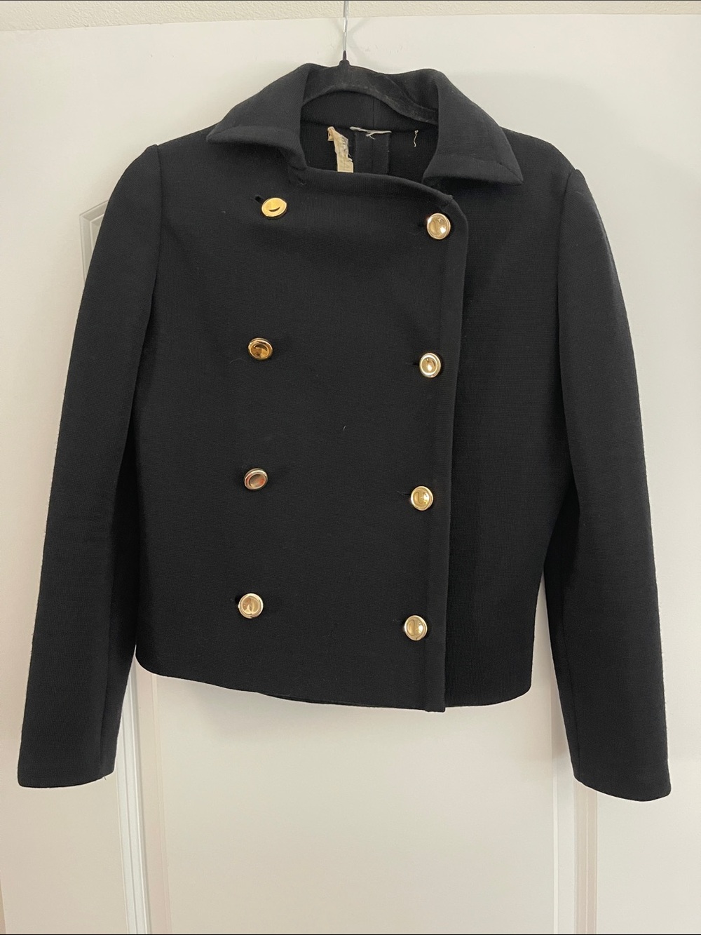 Vintage Black Double-Breasted Women's Jacket with Gold Buttons